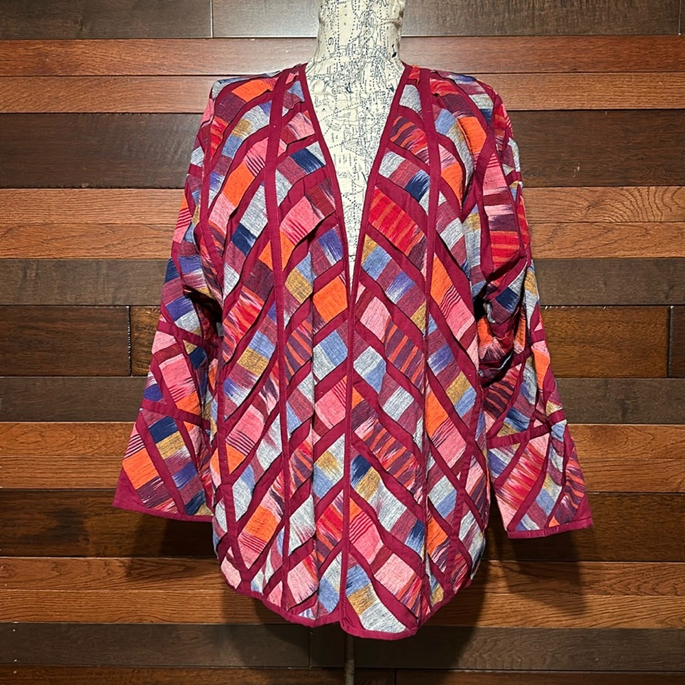 Vintage Yak Magik Open Front Long Sleeve Quilted Chevron Blazer